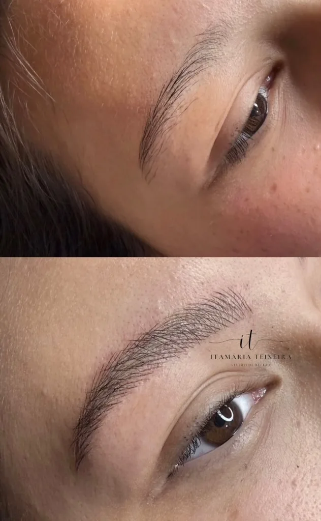 Antes e Depois Sobrancelha com assinatura Itamária Teixeira